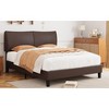 Coucheta Queen Size Wooden Platform Bed Frame with Leather Upholstered Headboard, Wood Slats Support, No Box Spring Needed, Easy Assembly, Brown - 3 of 4
