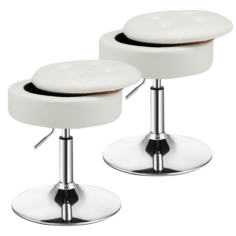 Costway Set of 2 Adjustable Vanity Stool 360° Swivel Storage Makeup Chair with  Tray White/Black/Pink, 1 of 11