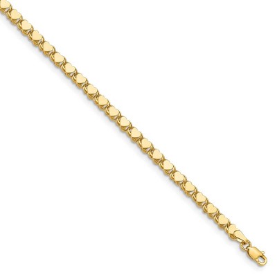Black Bow Jewelry 14k Yellow Gold 4mm Double-Sided Heart Anklet, 10 Inch