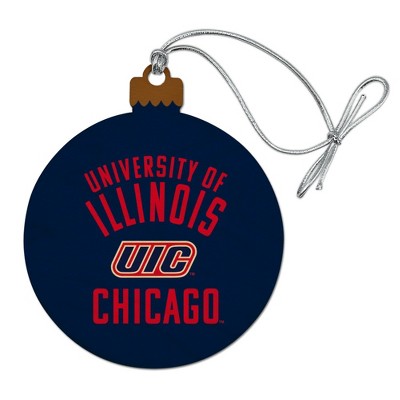 UIC Flames Wood Christmas Tree Holiday Ornament