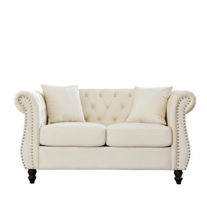 TiramisuBest 58.8" 2-Seater Tufted Velvet Sofa with Rolled Arms & Nailhead Trim, Black for Living Room,Bedroom & Office-2 Pillows - 1 of 4