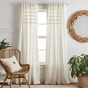 95"x50" Martha Stewart 2pk Water's Edge Tufted 95" Back Tab Curtain Panel White - 1 of 4