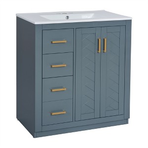 XINGHANZHENXUAN Bathroom Vanity with Ceramic Sink, Solid Wood Frame, 3 Drawers, Freestanding Storage Cabinet, Easy Assembly - 1 of 4