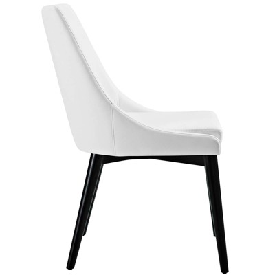 Elegant White Vegan Leather Upholstered Side Chair with Black Wood Legs