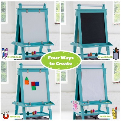 Turquoise Pine Freestanding Magnetic Art Easel with Storage Bins