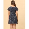 Allegra K Women's Floral Printed Flare Short Sleeve Lace-up V Neck A-Line Chiffon Dress - 4 of 4