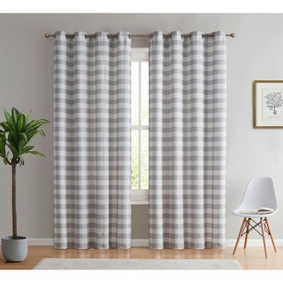 HLC.ME Hilltop Buffalo Check Textured Light Filtering Grommet Lightweight Window Curtain Panels - Set of 2
