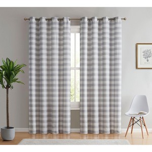 HLC.ME Hilltop Buffalo Check Textured Light Filtering Grommet Lightweight Window Curtain Panels - Set of 2 - 1 of 4