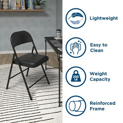Black Vinyl Armless Folding Chair with Metal Frame, 4-Pack