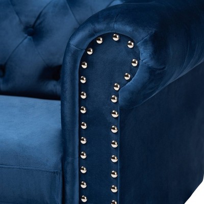 Elegant Black Velvet Chesterfield Sofa with Nailhead Accents and Wood Feet