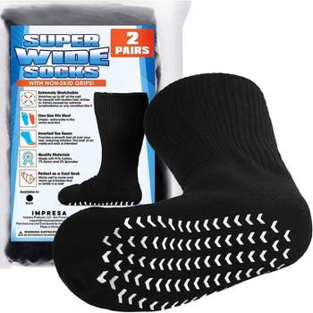 2 Pairs of Super Wide Socks With Non-Skid Grips for Lymphedema - Bariatric Sock - Oversized anti-slip Sock Stretches up to 30''