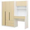 3-Door Wooden Storage Desk Wardrobe for Bedroom with Shelves and 3 Drawers, Natural - 4 of 4