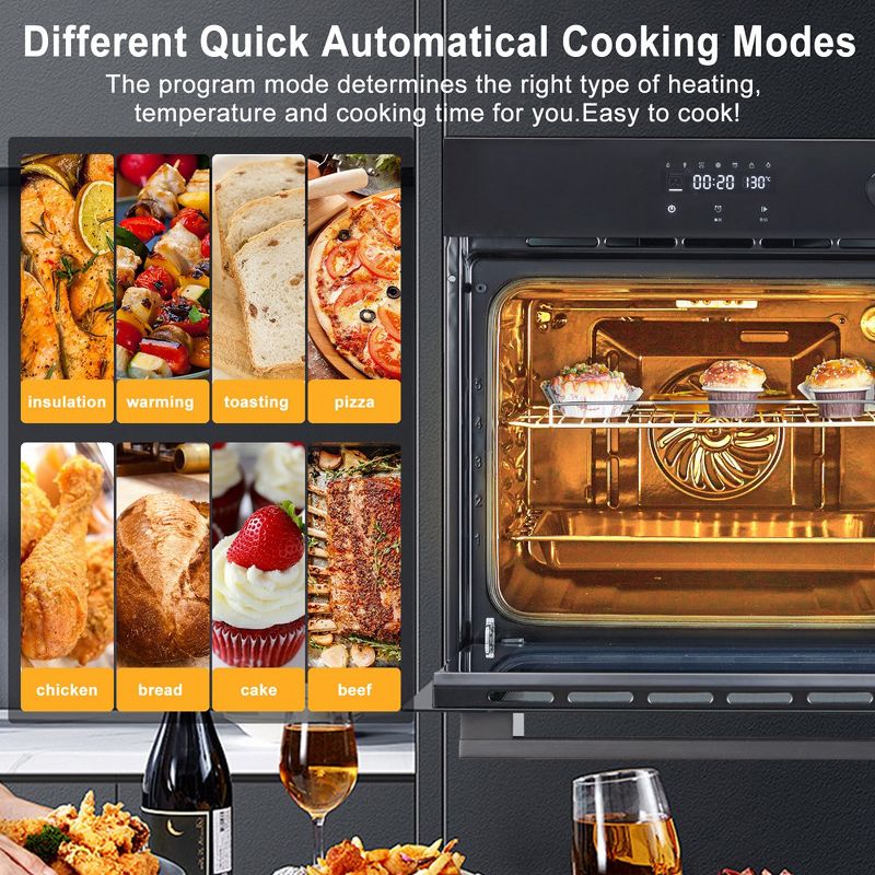 24" Built-in Electric Wall Oven, 70L capacity and 3000W Single Wall Oven for Kitchen, Touch Control, 3 of 7