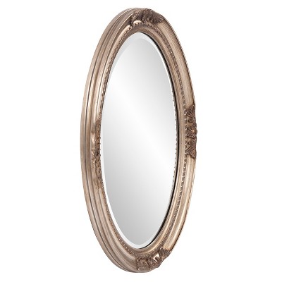 Antique Silver Oval Wood Wall Mirror with Beaded Frame