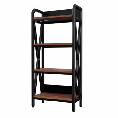 AENKYO 56.3 Tall 4-Tier Bakers Rack with Wooden Shelves, Easy to Assemble, Metal and Wood Kitchen Storage Organizer for Pantry & Kitchen