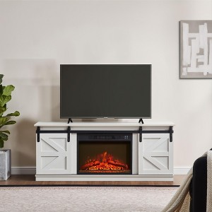 CENGHU Fireplace TV Stand for Television up to 65" with Storage, Modern Mid Century Entertainment Center with Cabinet and Shelves, White - 1 of 4