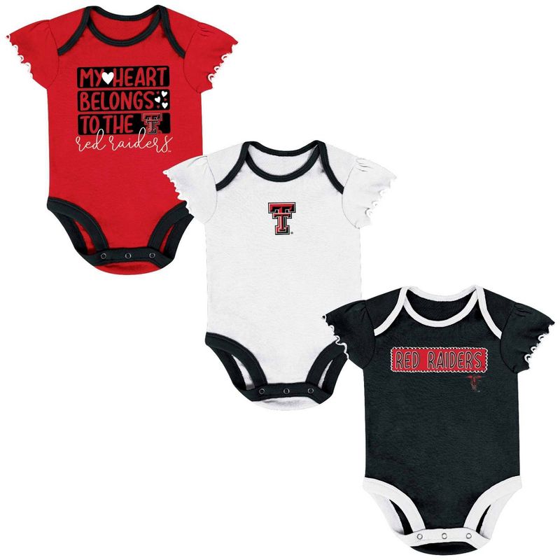 NCAA Texas Tech Red Raiders Infant Girls&#39; 3pk Bodysuit Set, 1 of 5