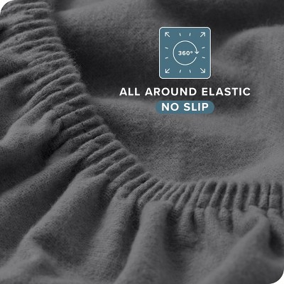 Twin Size Gray Cotton Flannel Deep Pocket Fitted Sheet