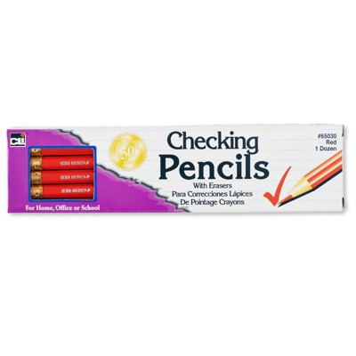 Charles Leonard Checking Pencil, Red Colored with Eraser, Box of 12/10 Packs