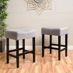 26"H Bonded Leather Backless Counter Stool with Cushioned Seat and Set of 2 for Kitchen or Living Room - 1 of 4