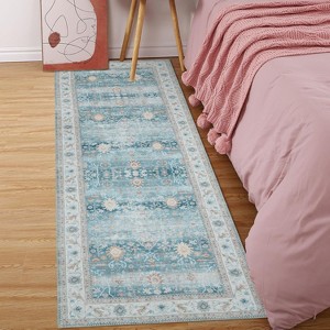 Acekool 2x6 Vintage Floral Runner Rug - Washable Low Pile Non-Slip Carpet for Hallway, Bedroom & Kitchen - 1 of 4