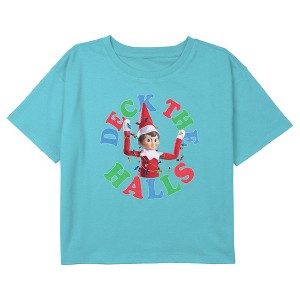 Girl's The Elf on the Shelf Deck the Halls Christmas Lights Crop Top T-Shirt - 1 of 3