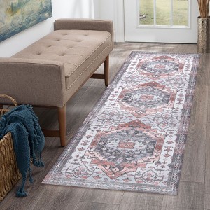 Orange Floral Printed Rug Low Pile Indoor Mat Non Slip Ultra Thin Carpet with Washable Surface Perfect for Living Room Bedroom Kitchen Entryway - 1 of 4