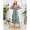 Clearlove Women's 2025 Spring Summer Boho Midi Dress Flutter Sleeve Square Neck Flowy Smocked Tiered Party Ruffle Dress - 3 of 4