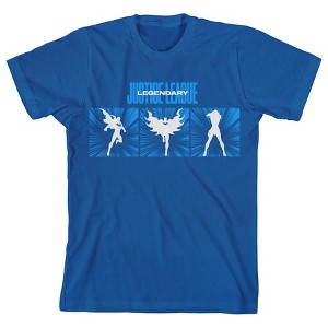 Justice League White Superhero Silhouettes Boy's Royal Blue T-shirt - 1 of 2