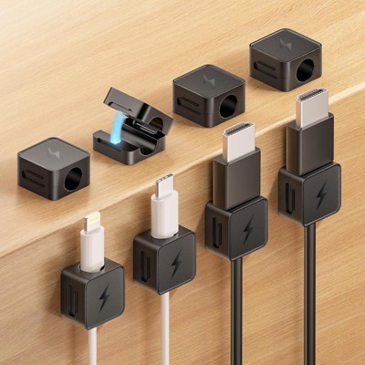 FONTOI 8 Pack Magnetic Cord Organizer, Cable Clips Holder for Nightstand, Cable Clips Wire Management, Universal Fit, Black, 0.78"*0.44"*0.78"