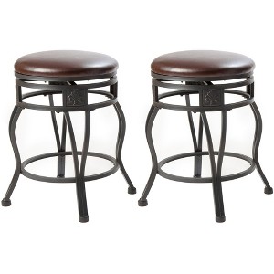 eHemco Swivel Metal Kitchen Counter Height Barstool with Upholstered Faux Leather Seat, 24 Inches, Black, Set of 2 - 1 of 4