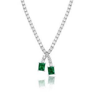 Guili Sterling Silver Two-Stone Tennis Chain Collar Necklace in Green, Red, Yellow, White, or Blue—Sleek, Modern, and Sophisticated. - 1 of 3