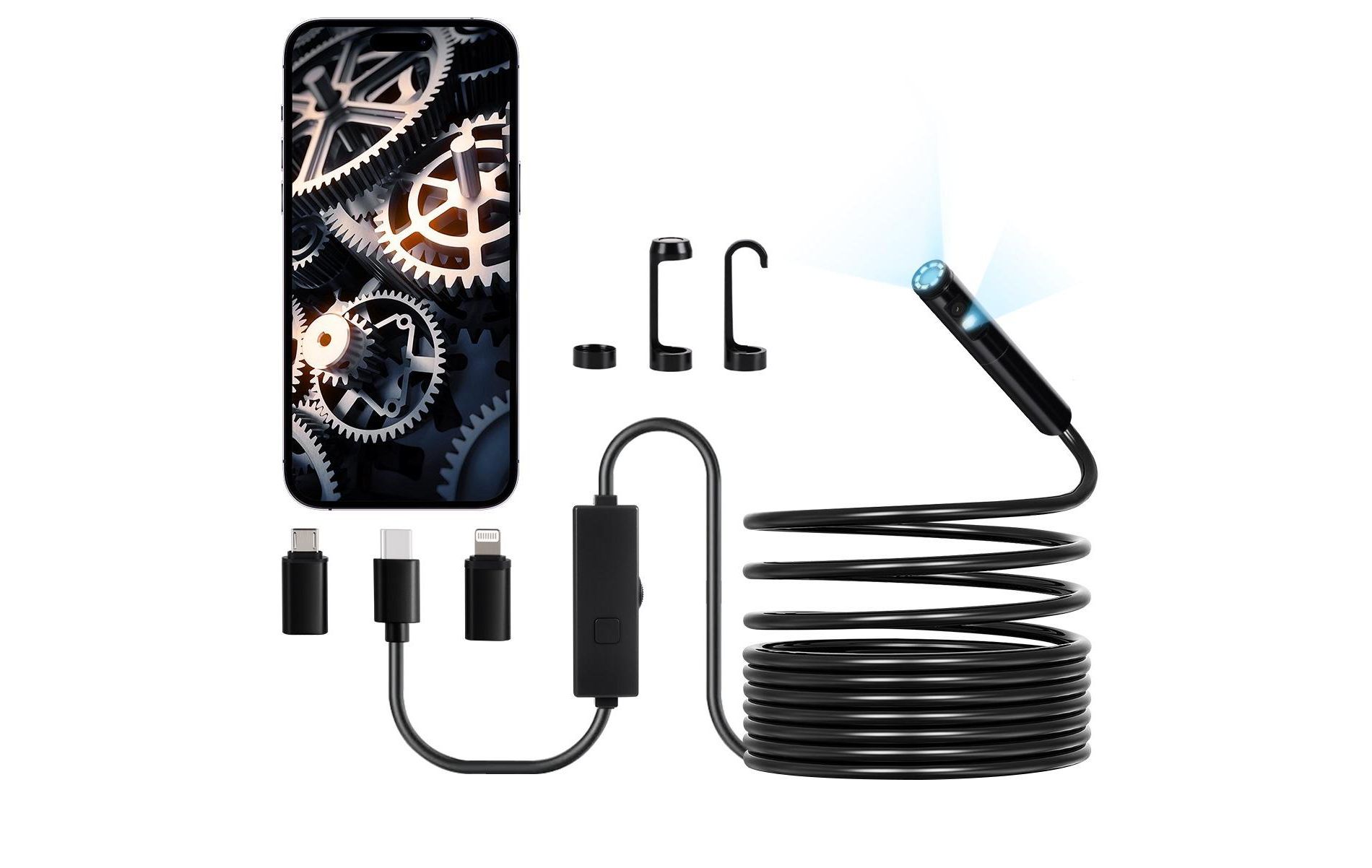 VEVOR Endoscope Camera with Light, Dual Lens Borescope for Android & iOS,1920P HD Inspection Camera, 16.4FT Cable, IP67 Waterproof for Auto & Plumbing
