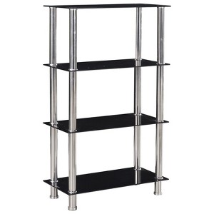 Better Home Products Jane Decorative Glass 4 Tier Shelves Bookcase Silver Chrome - 1 of 4