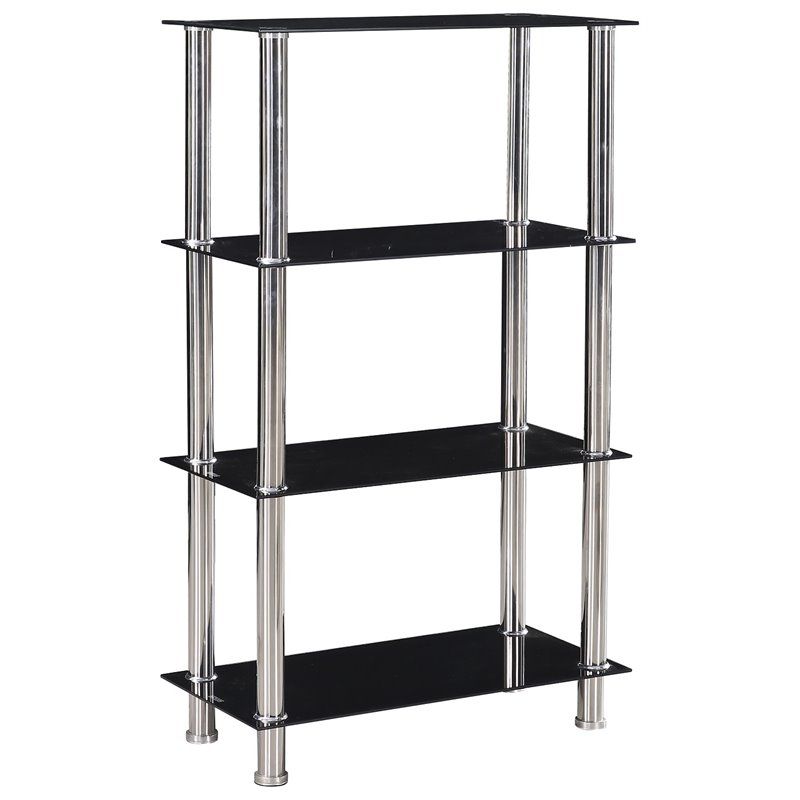 Better Home Products Jane Decorative Glass 4 Tier Shelves Bookcase Silver Chrome, 1 of 7