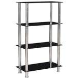 Better Home Products Jane Decorative Glass 4 Tier Shelves Bookcase Silver Chrome