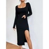 Coolmee Women's Bodycon Dresses Basic Square Neck Side Slit Ribbed Knit Fitted Midi Dress - 2 of 4