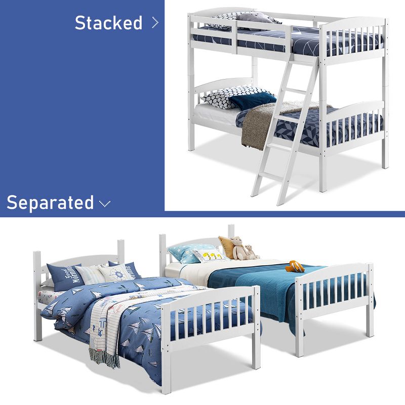Wood Hardwood Twin Bunk Beds Convertible into 2 Individual Kid Bed Ladder White, 5 of 11