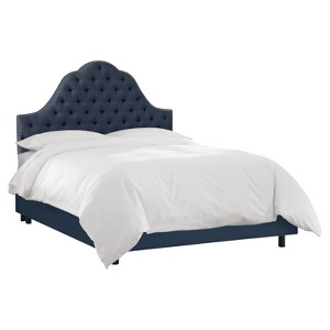 Haley Nail Button Tufted Arch Bed - Twin - Linen Navy - Skyline Furniture, Blue Linen