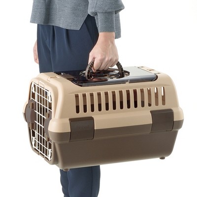 Small Brown Double Door Pet Carrier with Clear Top