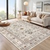 Faux Wool Boho Vintage Floral Printed Area Rug Machine Washable Foldable Ultra Thin Non Slip Stain Resistant Pet Friendly Carpet For Home Decor - 3 of 4