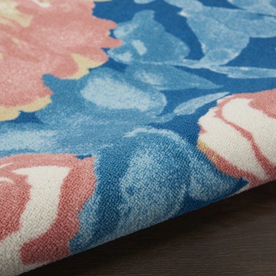 Handmade Blue Floral Synthetic 5' x 7' Rectangular Rug