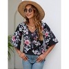Women's 3/4 Bell Sleeve Shirt Loose Fit V Neck Blouse Cute Tops - 4 of 4