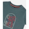 Deux par Deux Boy Short Sleeve Organic Cotton Graphic Tee Teal and Dark Old Rose - 12 Months - 4 of 4