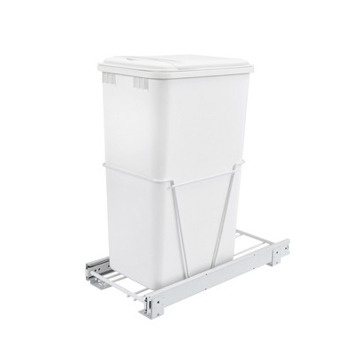 Rev-A-Shelf Single Pull Out Under Sink 35 Qt Trash Can for Base  Kitchen/Bathroom Cabinets with Slides and Simple Installation, White,  RV-12PB