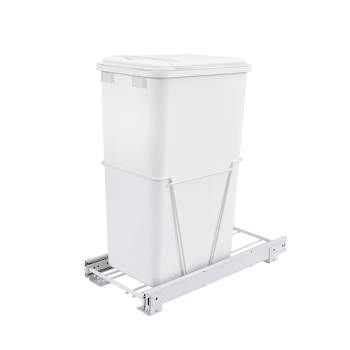 Rev-A-Shelf Single Pull Out Under Sink 50 Qt Trash Can for Base Kitchen/Bathroom Cabinets w/ Lid, Slides, and Simple Installation, White, RV-12PB-50 S