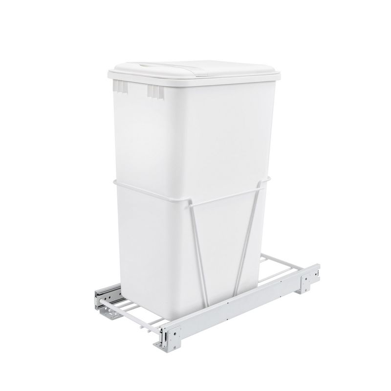 Rev-A-Shelf Single Pull Out Under Sink 50 Qt Trash Can for Base Kitchen/Bathroom Cabinets w/ Lid, Slides, and Simple Installation, White, RV-12PB-50 S, 1 of 6