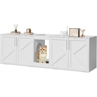Homhougo Cat Litter Box Enclosure, Cat Litter Cabinet Furniture with Side Table & Storage for  Cats
