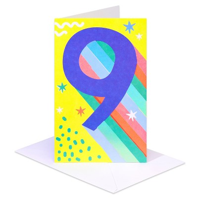 Carlton Cards 9th Birthday Card for Kids' Bright Stripes and Stars