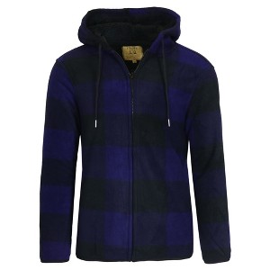 Galaxy J. Come Men's Modern Fit  Heavyweight Polar Fleece Plaid Hoodie With Faux Shearling Lining - 1 of 2